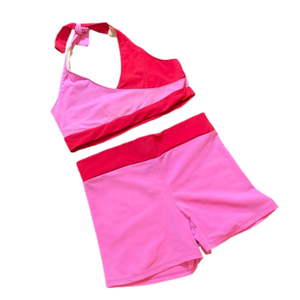 Kids Pink and Red Halter Top and Shorts Set